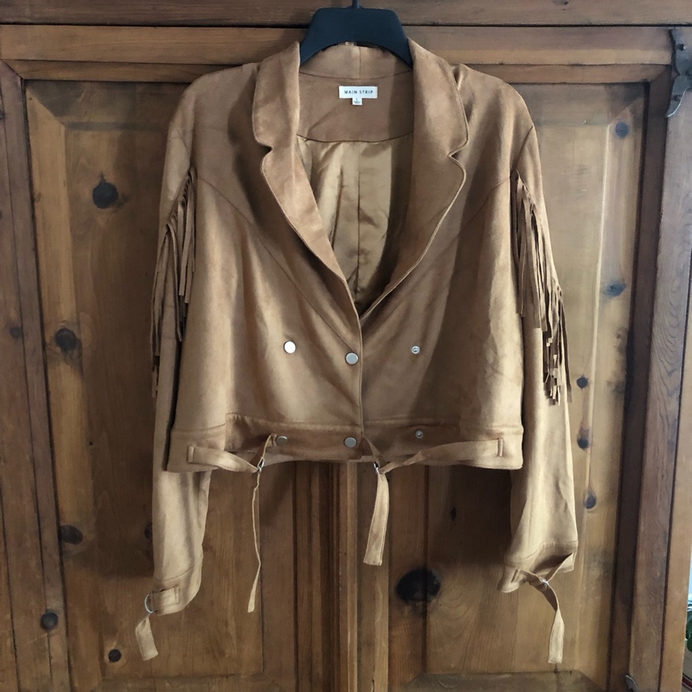 Tan Suede Like Fringe Jacket